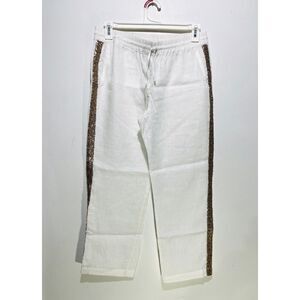 Zigna linen laundry linen cheer pull on pants sequins white women 44 New